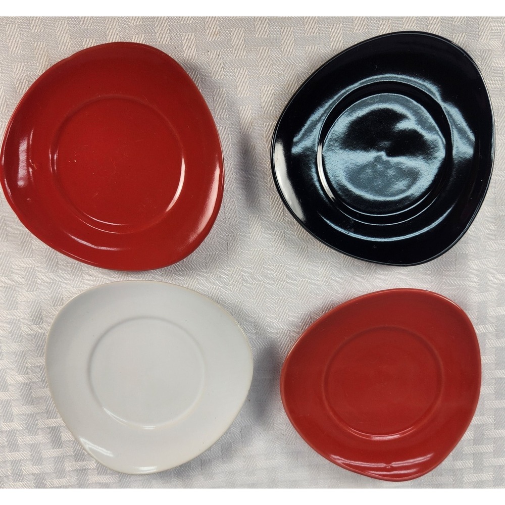 Opalina Italy Art Deco 50s Vintage Glass Coasters Set of 4 Red Black White